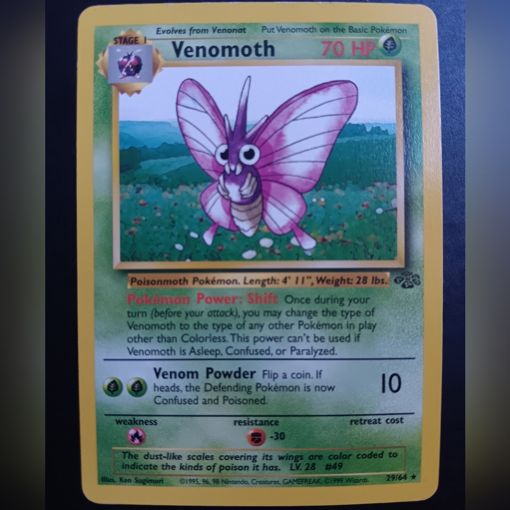 Venomoth Pokemon Card - Jungle - 29/64 Rare Non-Holo
